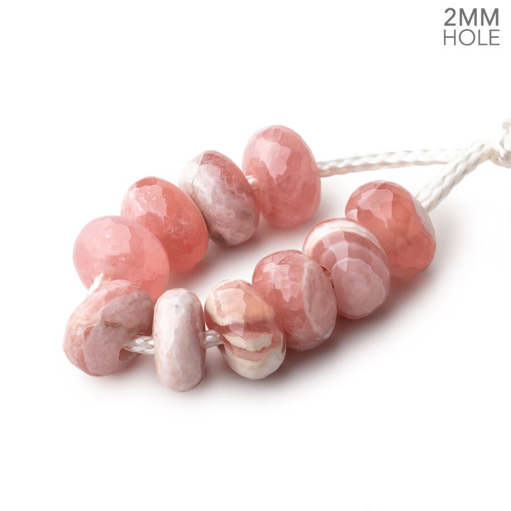  8mm Rhodochrosite 2mm Large Hole Faceted Rondelle Bead Set of 10 