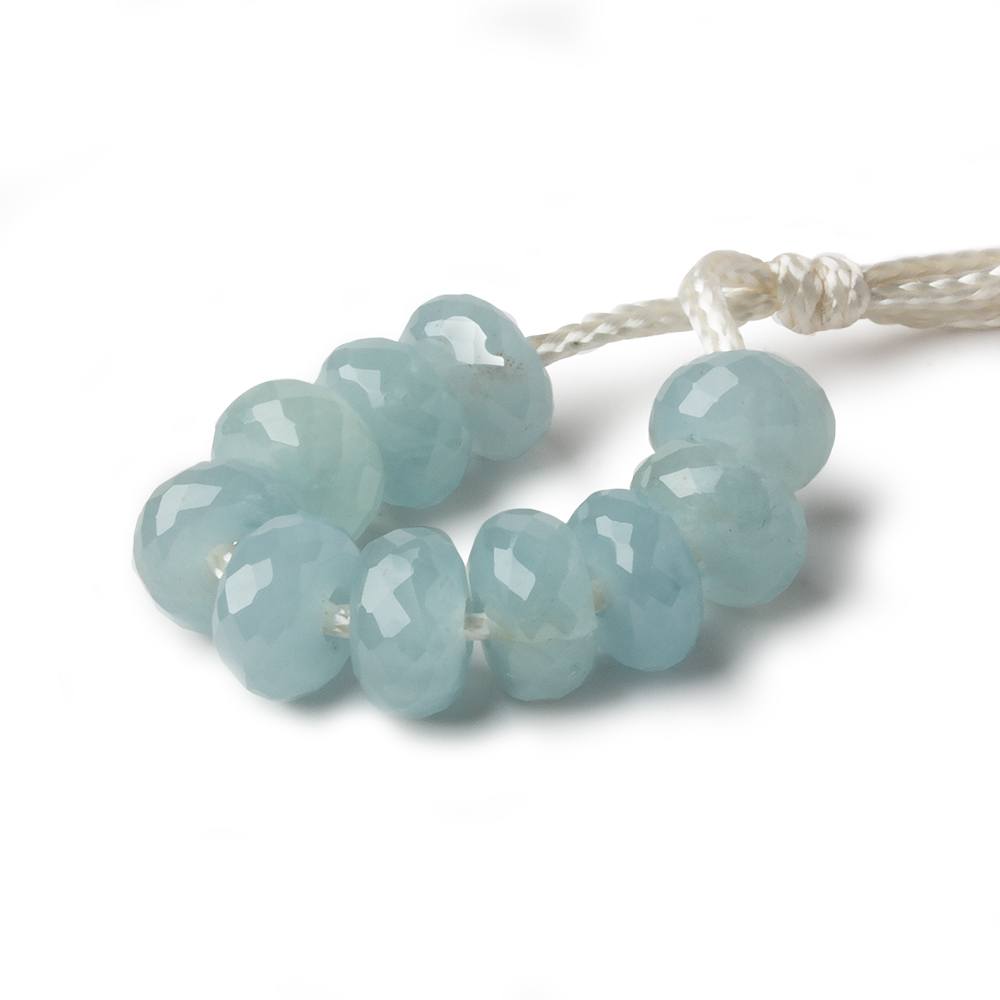  8mm SeaBlue Chalcedony 2mm Large Hole Faceted Rondelle Bead Set of 10 