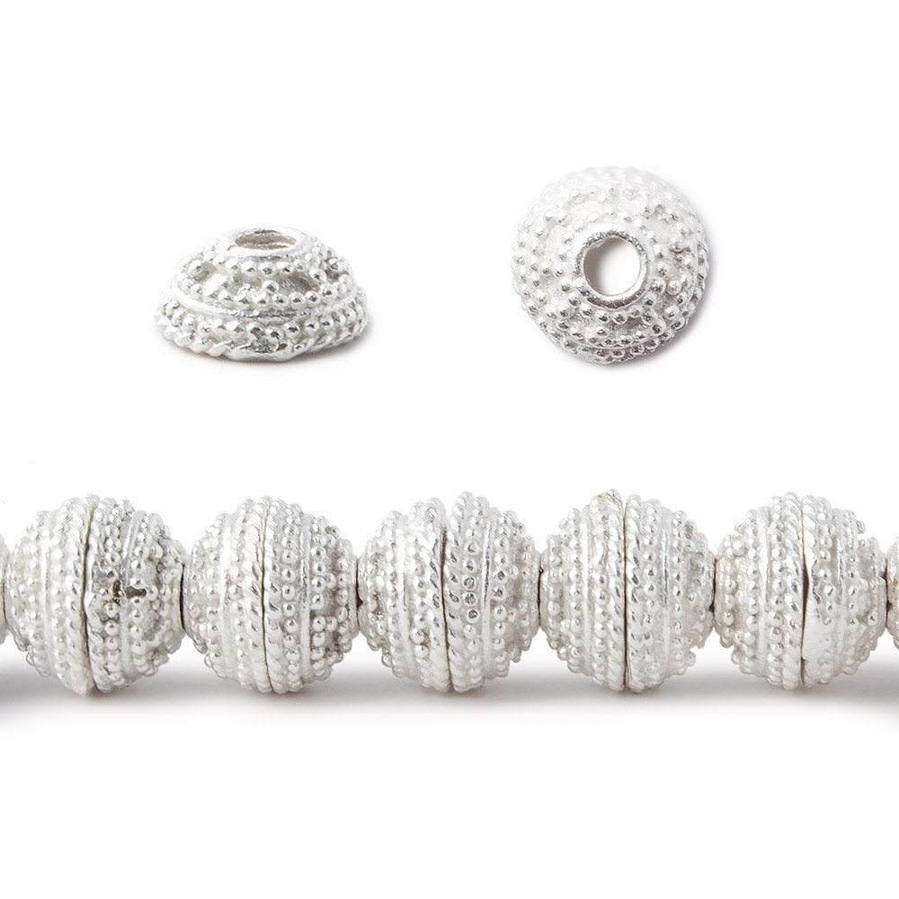  8mm Silver Plated Copper Bead Cap Concentric Miligrain 7.5 inch 56 pieces 