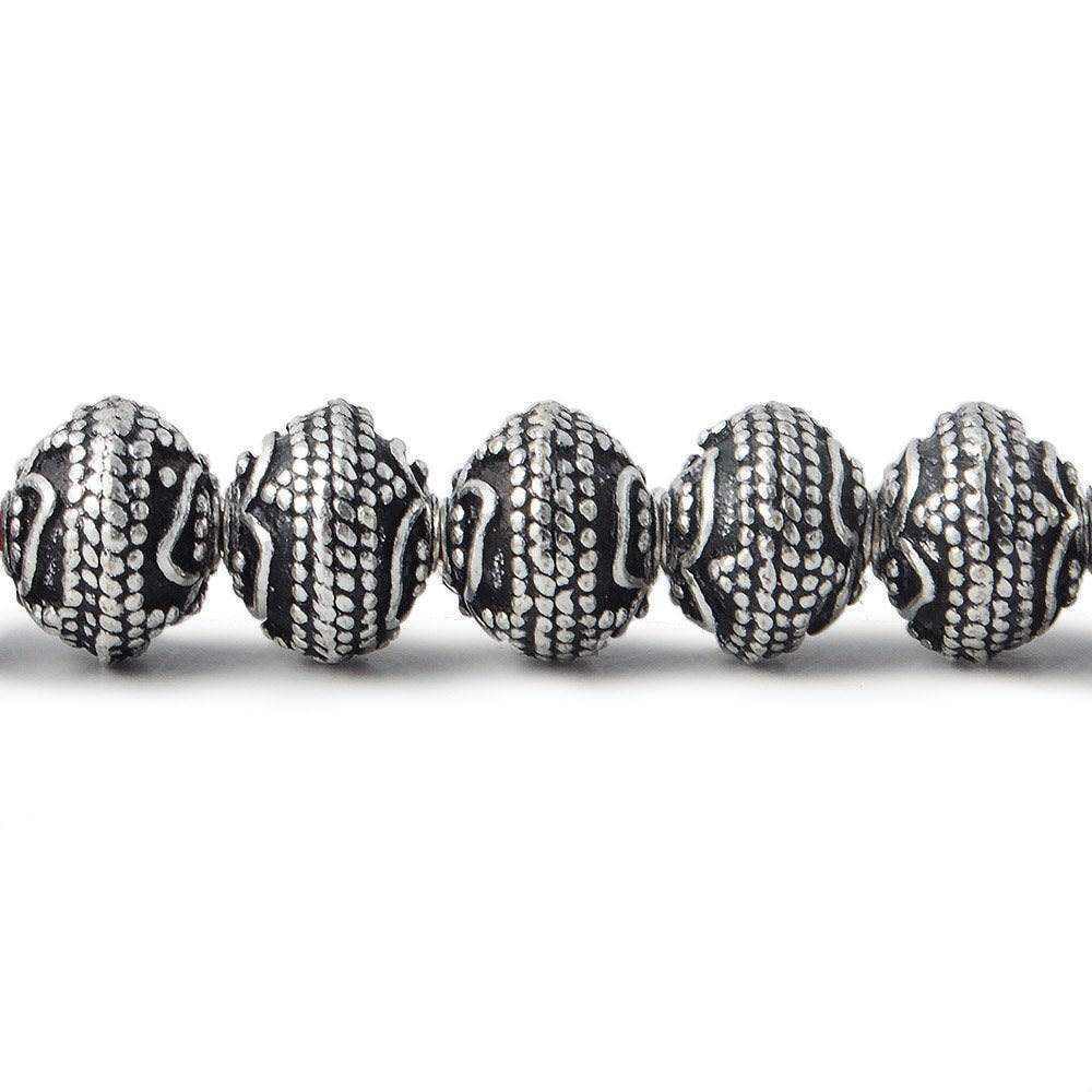  8mm Silver Plated Copper Round Bead Roval Triple Miligrain Center 7.5 inch 30 pieces 