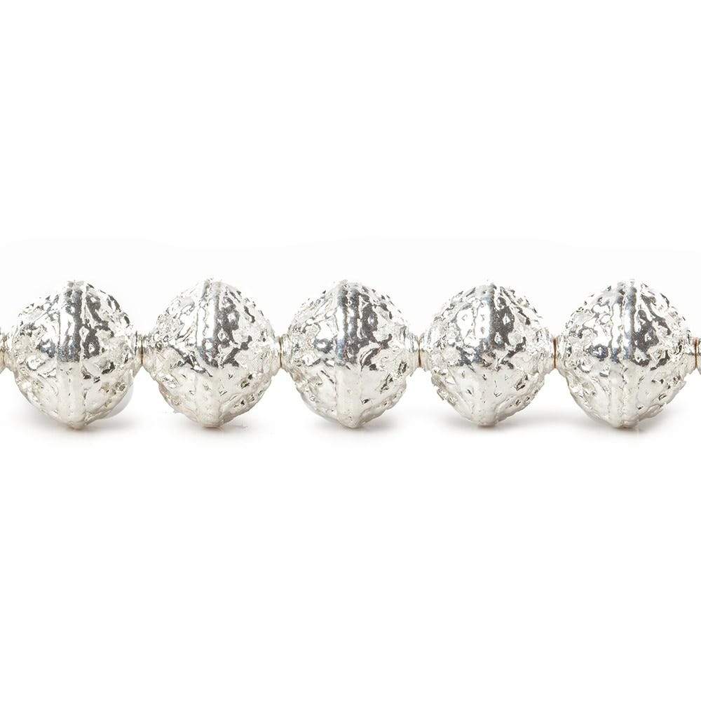  8mm Sterling Silver plated Copper Round Embossed Bead 8 inch 27 pcs 