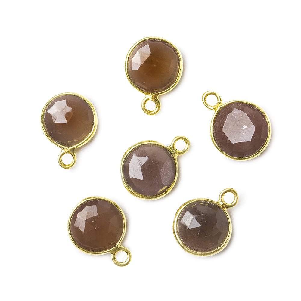  8mm Vermeil Bezel Chocolate Moonstone faceteed coin Pendant 1 piece 