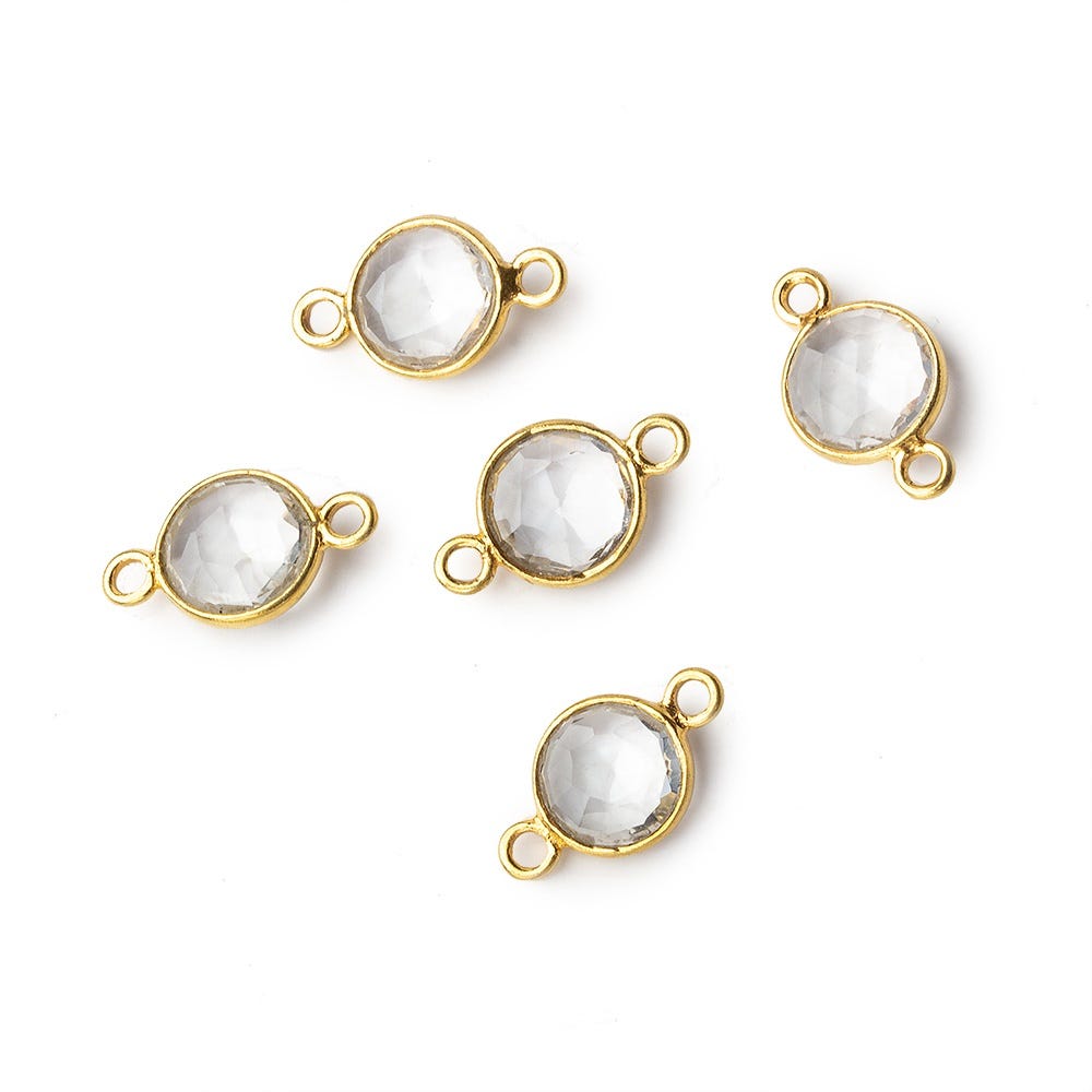  8mm Vermeil Bezel Crystal Quartz faceted coin Connector 1 focal bead 