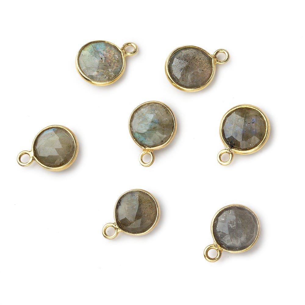  8mm Vermeil Bezel Labradorite faceted coin Pendant 1 focal bead 