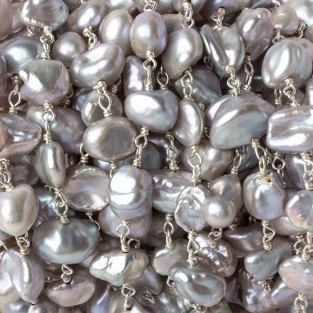  8x6-10x8mm Silver Keshi Freshwater Pearl Silver .925 Chain by the foot 
