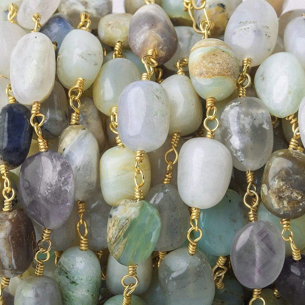  8x6-12x9mm Peruvian Opal plain nuggets Gold plated Chain by the foot 