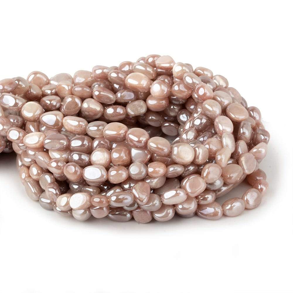  8x6-9x8mm Mystic Multi peach Moonstone plain nuggets 16 inch 45 beads 