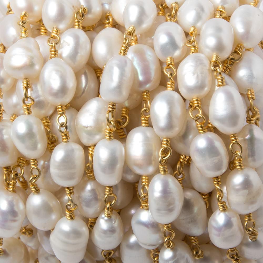  8x6mm-10x7mm Off White Baroque Pearl Vermeil Chain 20 pcs 