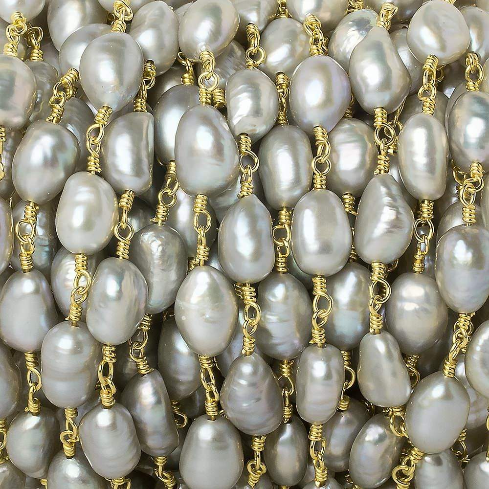  8x6mm Silver Baroque straight drilled Gold Chain by the foot 20 pieces 