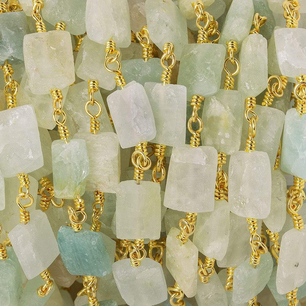  Matte Aquamarine Rectangle Gold plated Chain 18 beads 