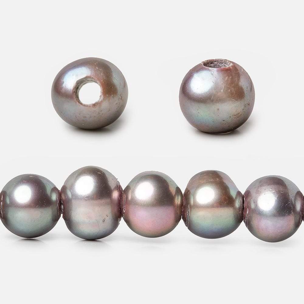  8x7-9x7mm Pink Peacock Silver Off Round 2.5mm Large Hole Freshwater Pearl 55 pcs 