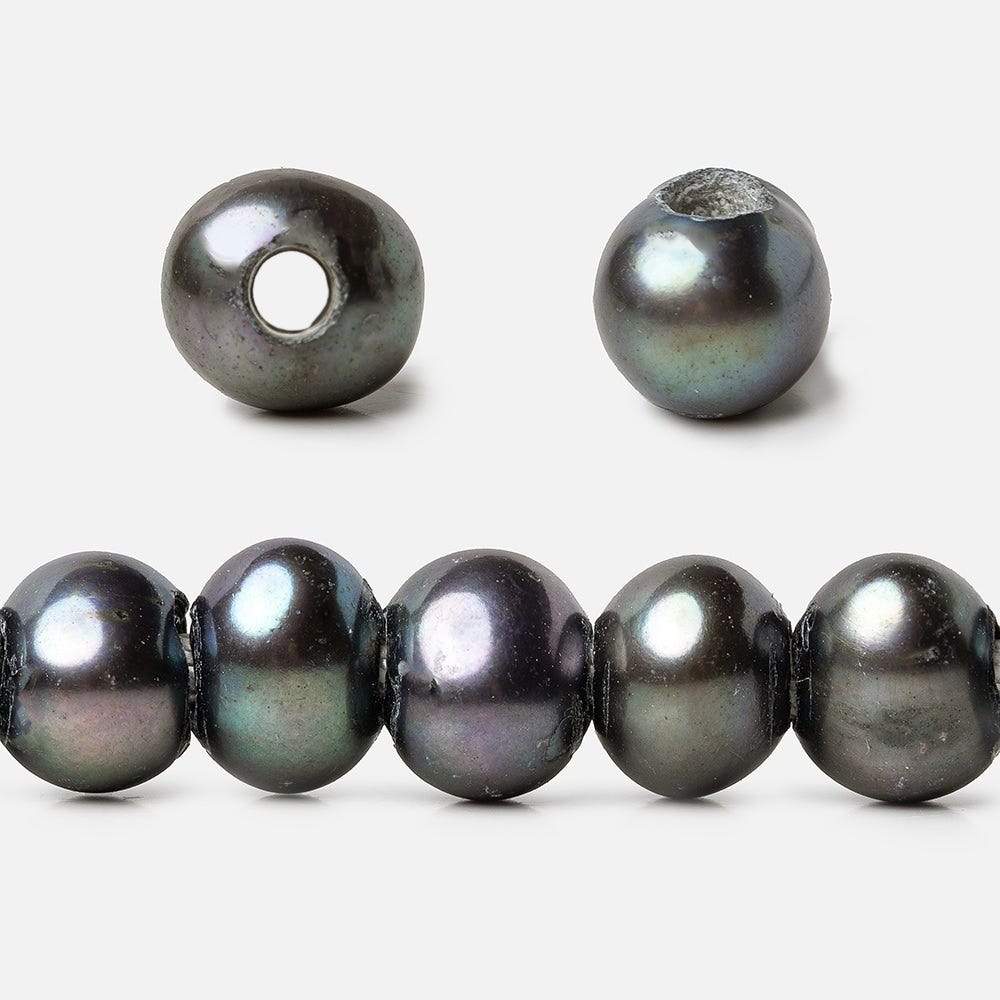  8x7-9x7mm Pistachio Peacock Off Round 2.5mm Large Hole Freshwater Pearl 55 pcs 