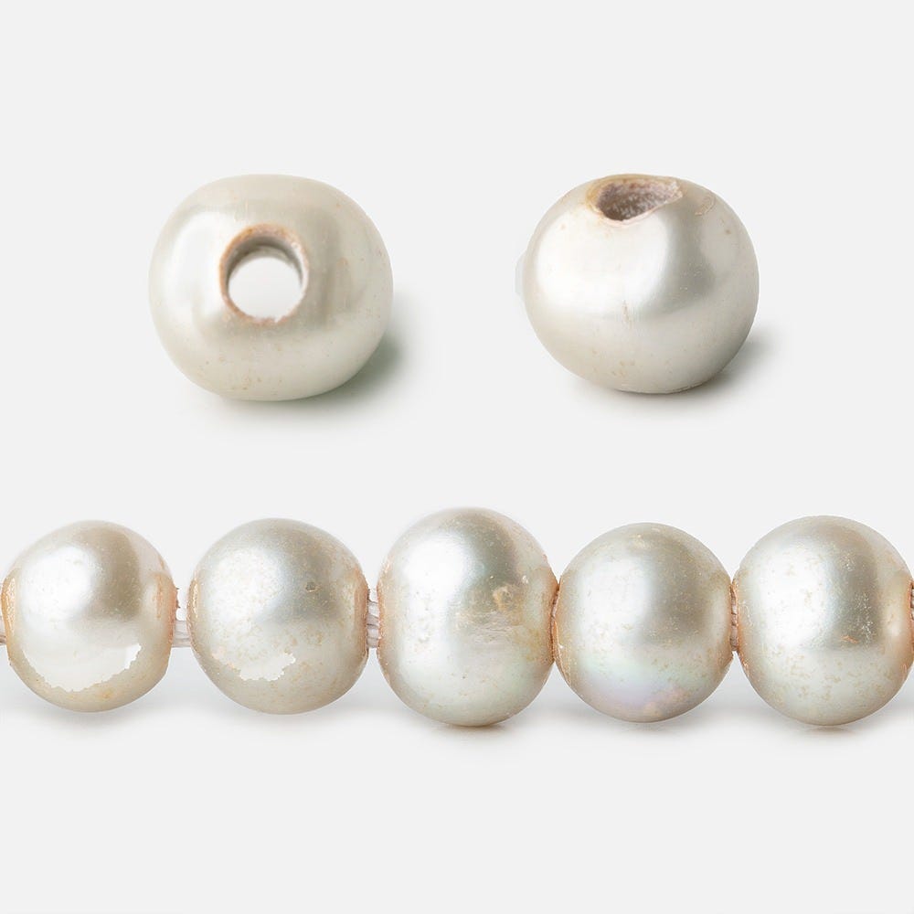  8x7-9x7mm Venetian Silver Off Round 2.5mm Large Hole Freshwater Pearl 55 pcs 