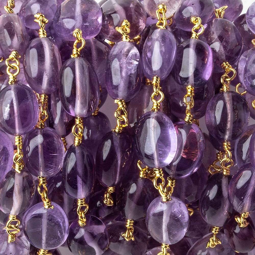  8x7-9x8mm Amethyst plain ovals Gold plated Chain by the foot 27 beads per 