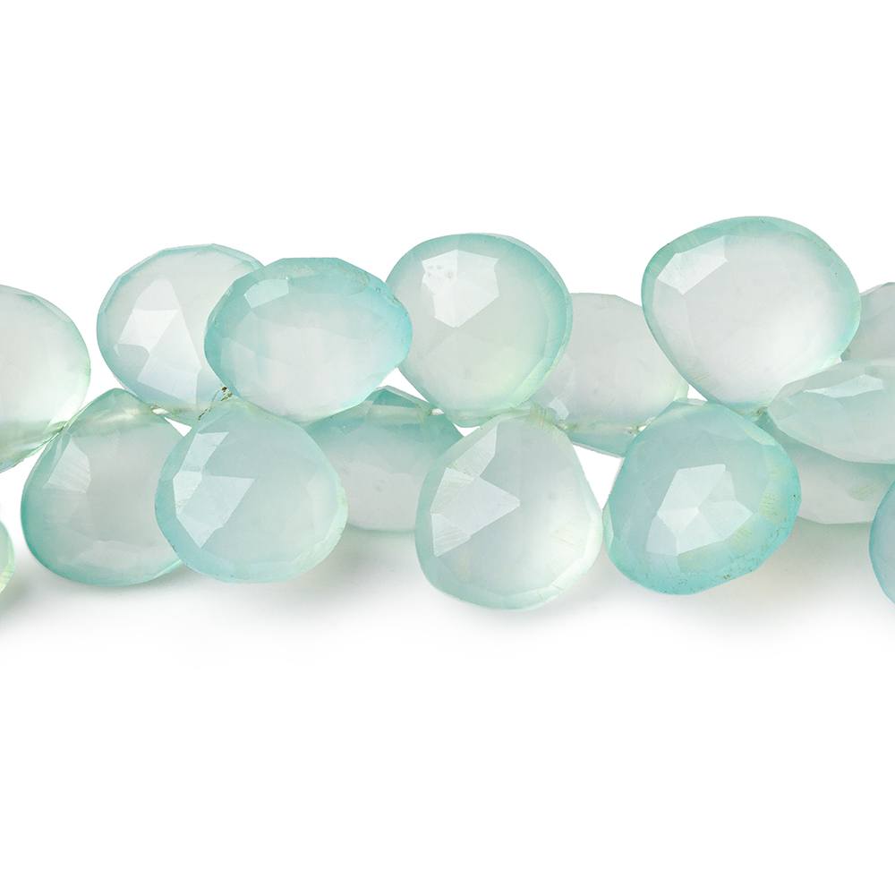  8x8-11x11mm Sea Blue Green Chalcedony faceted hearts 7.5 inch 44 beads 