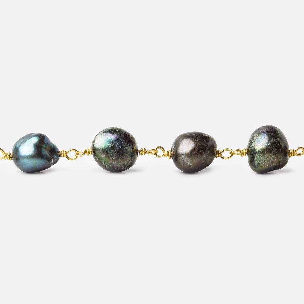  8x8-11x8mm Dark Peacock Baroque Pearl Gold plated Chain by the foot 