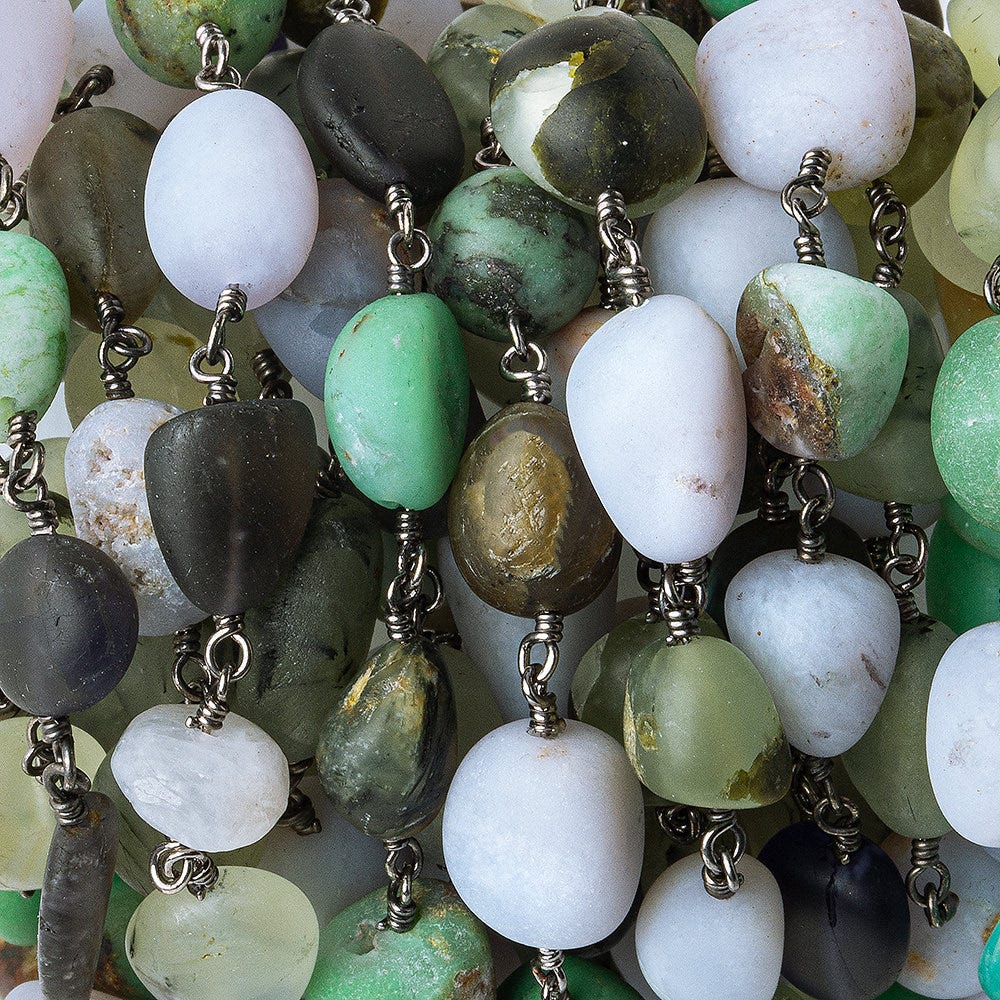  8x8-12x10mm Matte Multi Gemstone plain nugget Black Gold plated Chain by the foot 20 beads per 