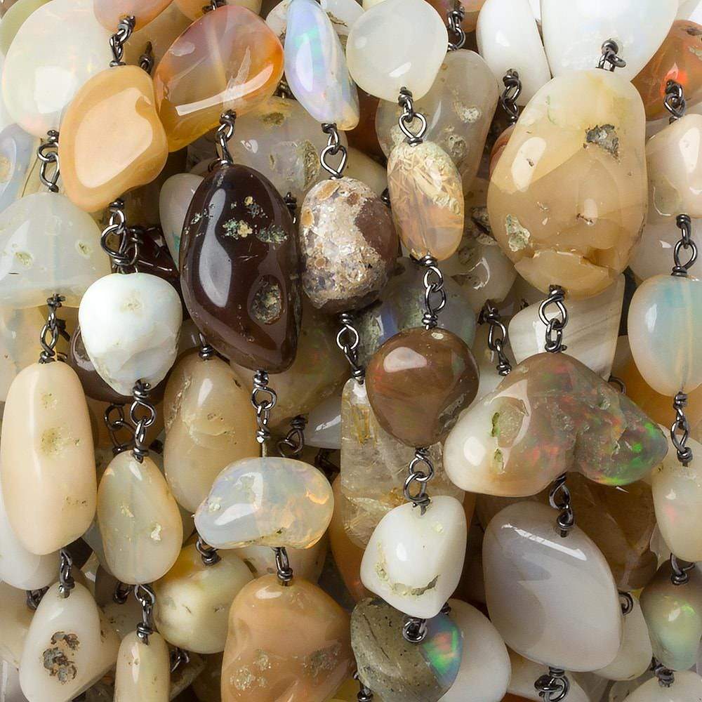  8x8-15x9mm Ethiopian Opal nugget Black Gold plated over .925 Silver Chain 