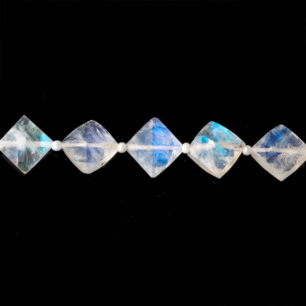 8x8mm Rainbow Moonstone faceted square beads 16 inch 35 pieces AA 