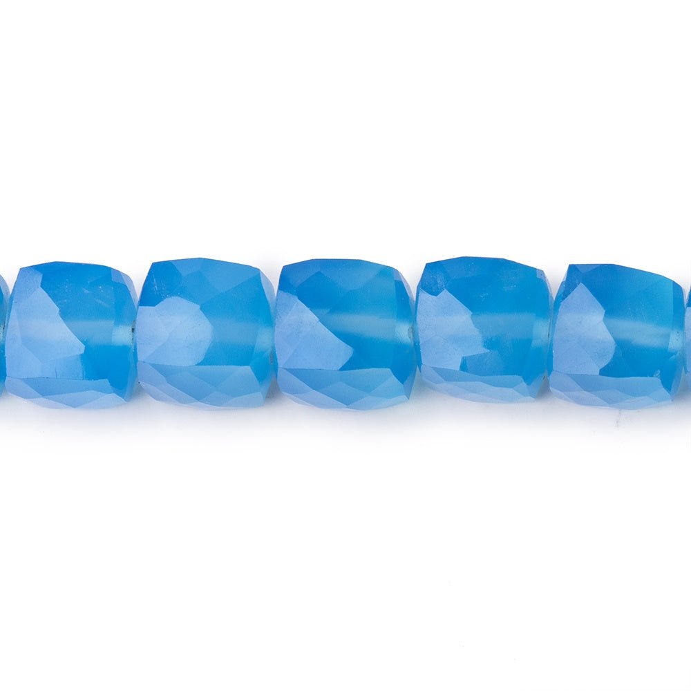  8x8mm Santorini Blue Chalcedony faceted cubes 8 inch 26 large hole beads 
