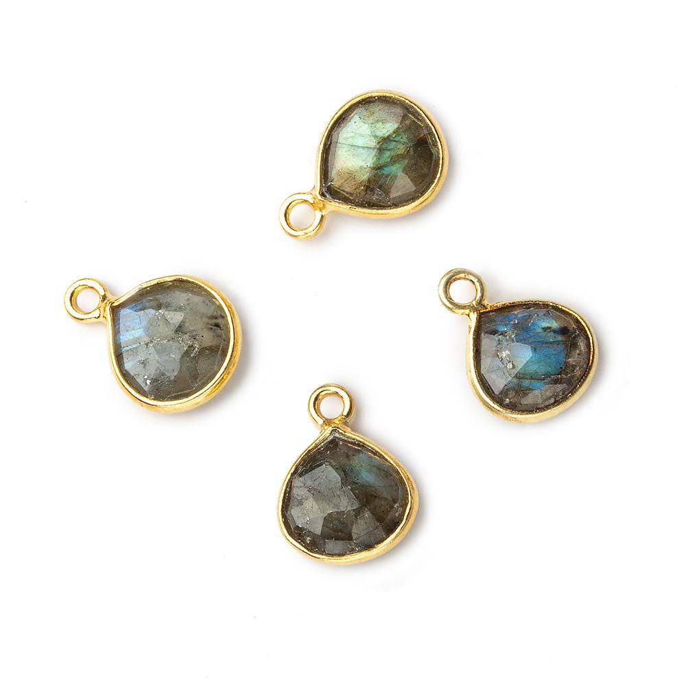  8x8mm Vermeil Bezel Labradorite faceted heart Pendant 1 focal bead 