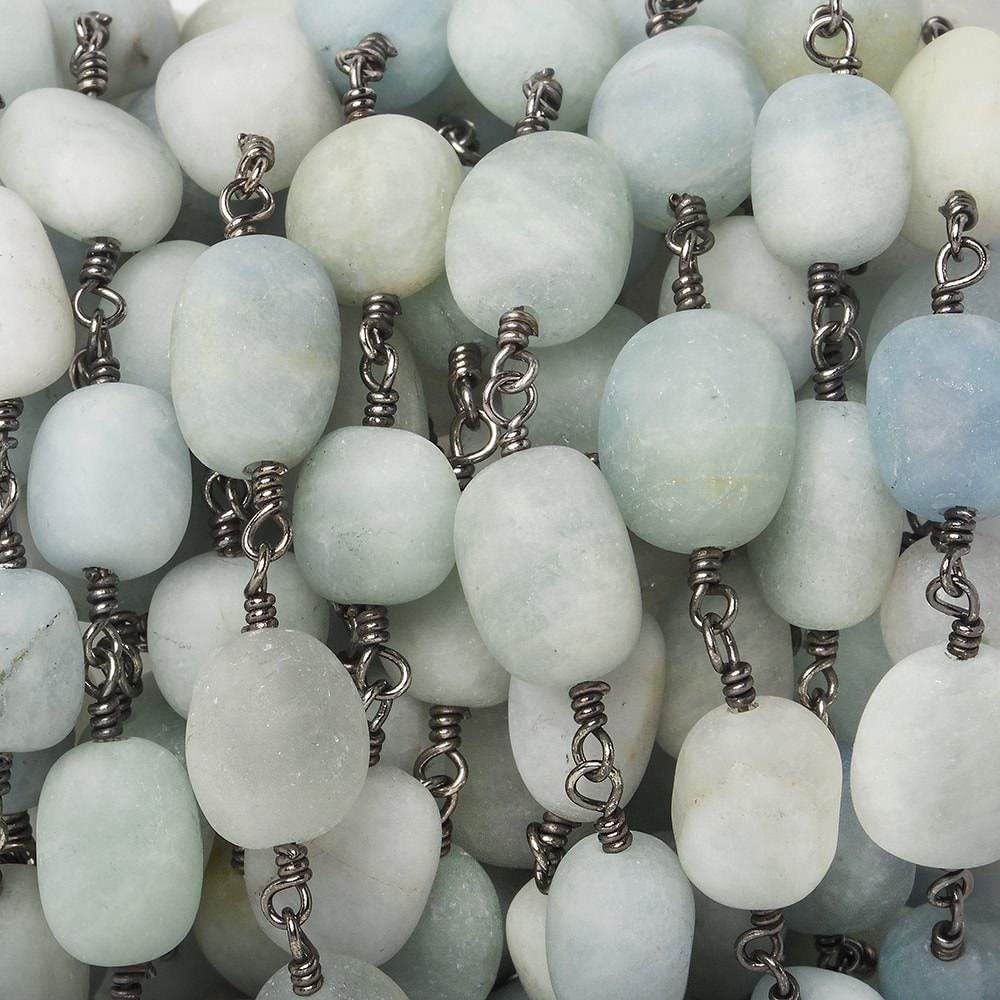  8x9-13x8mm Matte Aquamarine plain nuggets Black Gold Chain by the foot 17 pieces 
