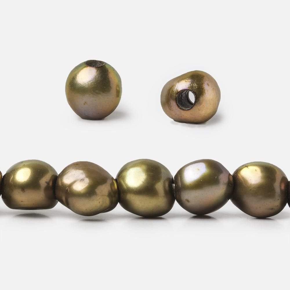  8x9-9x10mm Pea Green Baroque 2.5mm large hole Pearl 