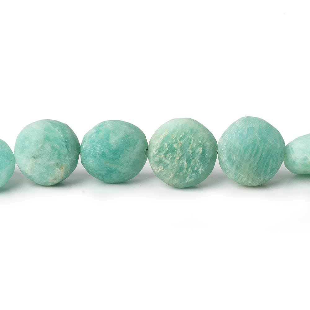  9-10mm Matte Amazonite plain coins 7.5 inch 19 beads A 