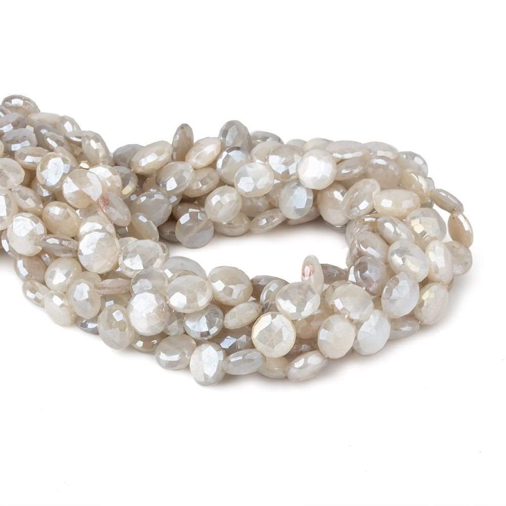  9-10mm Mystic Light White Moonstone faceted coins 14 inch 35 beads 