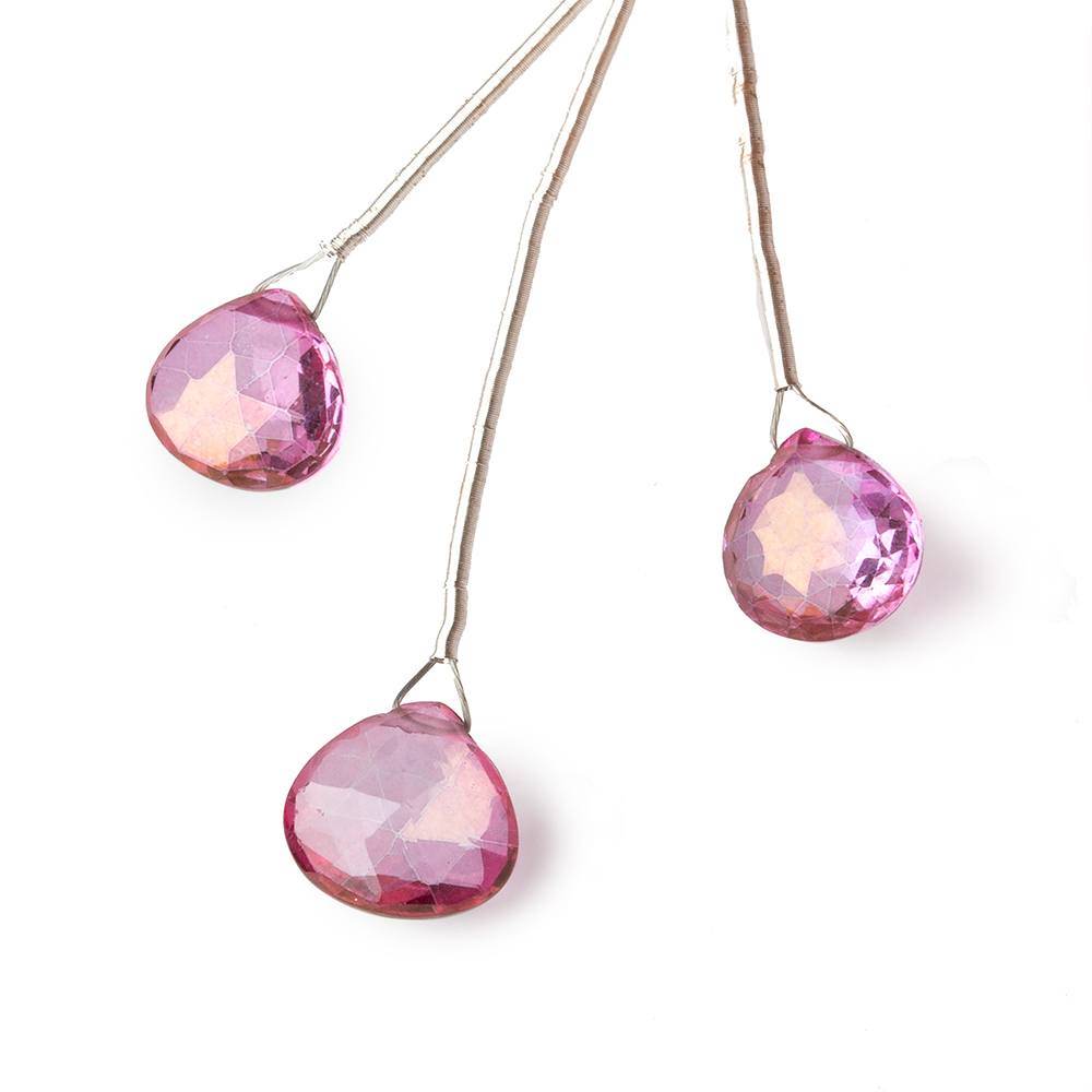  9-10mm Mystic Pink Topaz Faceted Heart Focal Beads Set of 3 