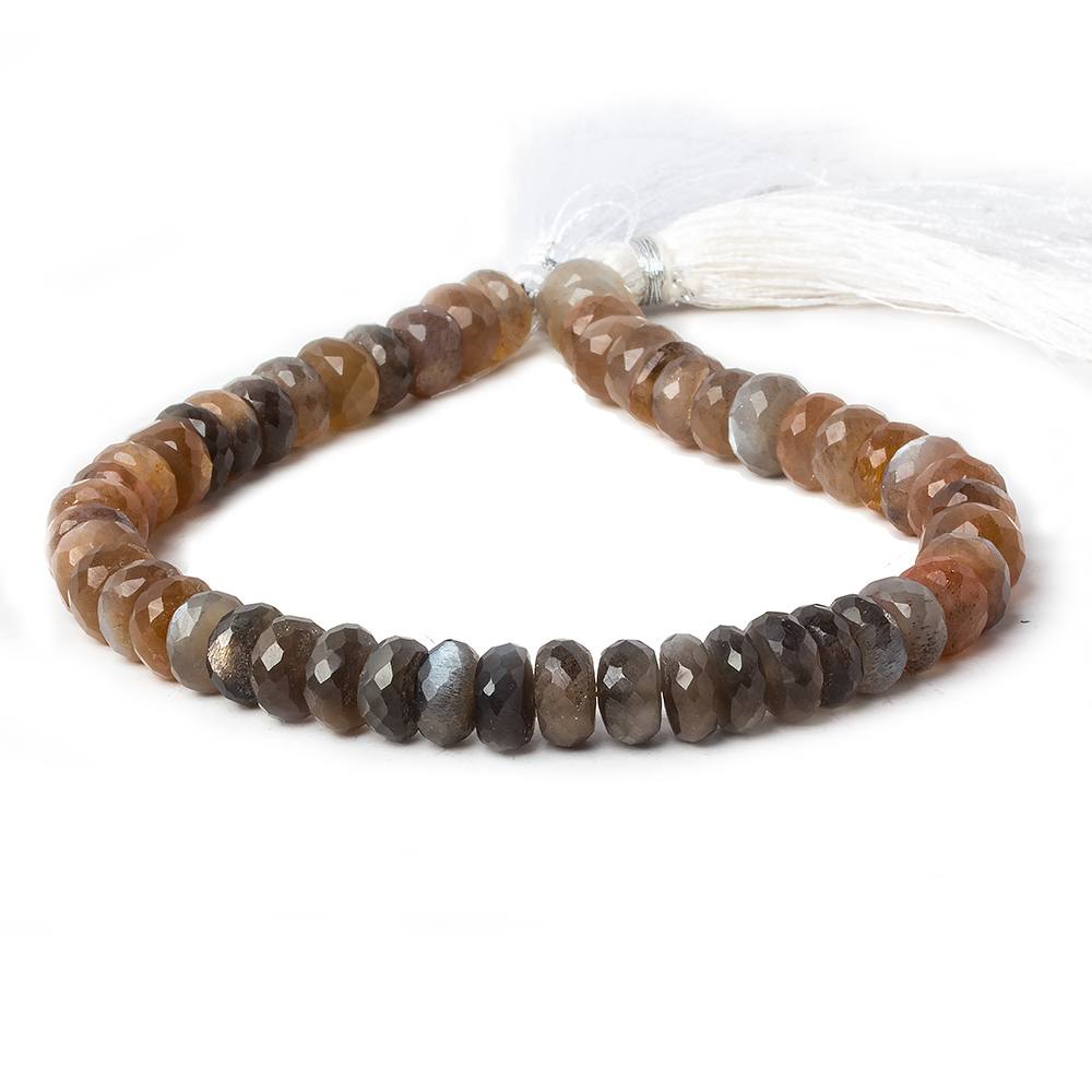  9-9.5mm Feldspar Sunstone & Moonstone faceted rondelles 10.5 inch 50 beads AA 