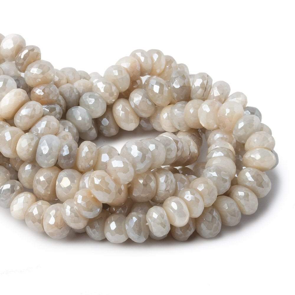  9.5-11mm Mystic Cream & Grey Moonstone faceted rondelle beads 13 inch 46 pieces A 