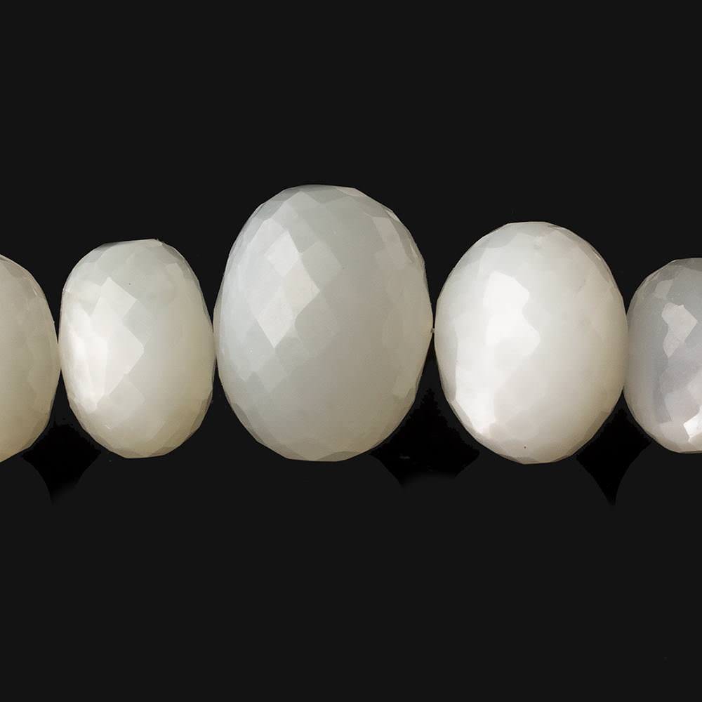 9.5mm - 21mm White Moonstone faceted rondelles 16 inch 43 beads A 