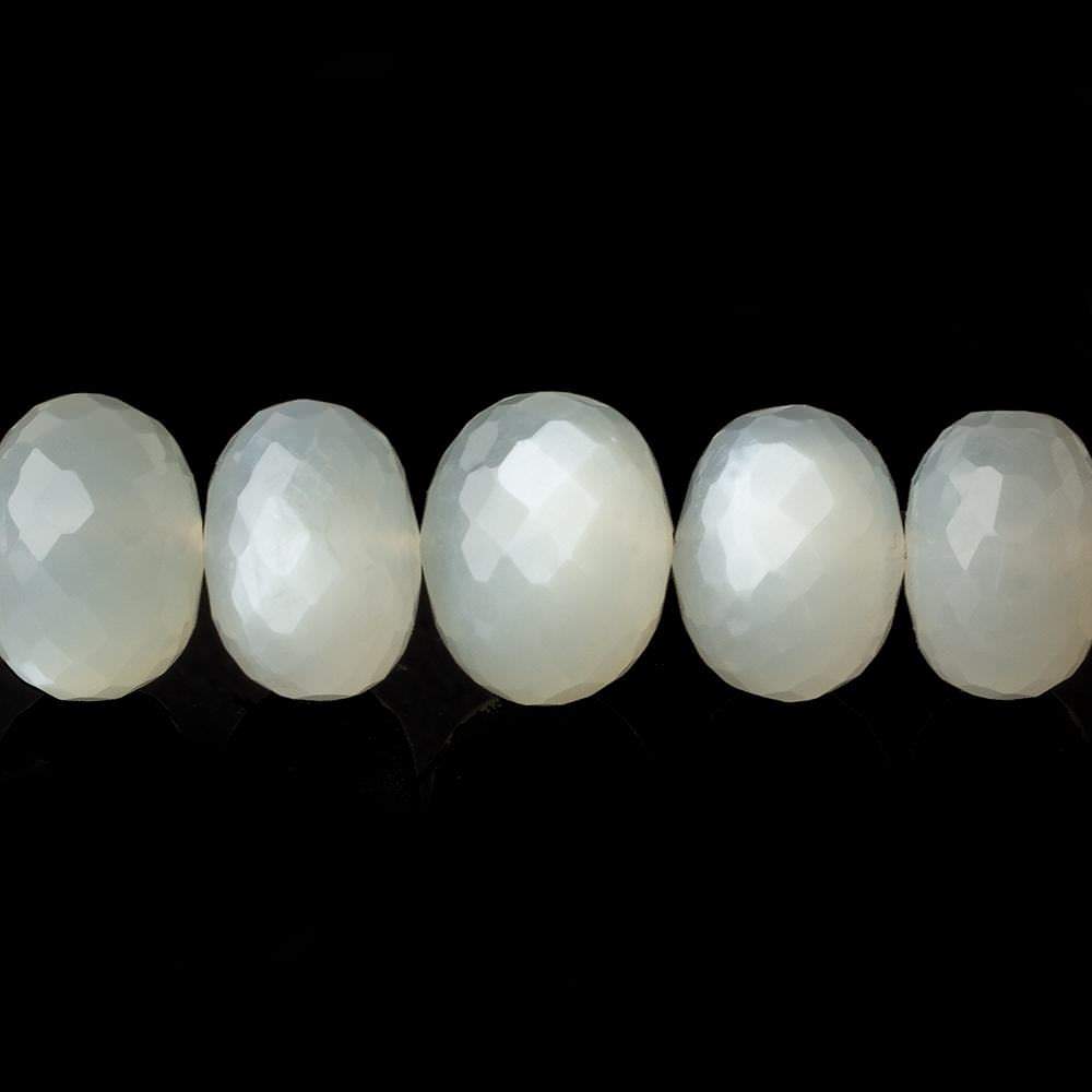  9mm - 14mm White Moonstone faceted rondelles 16 inch 48 beads A 