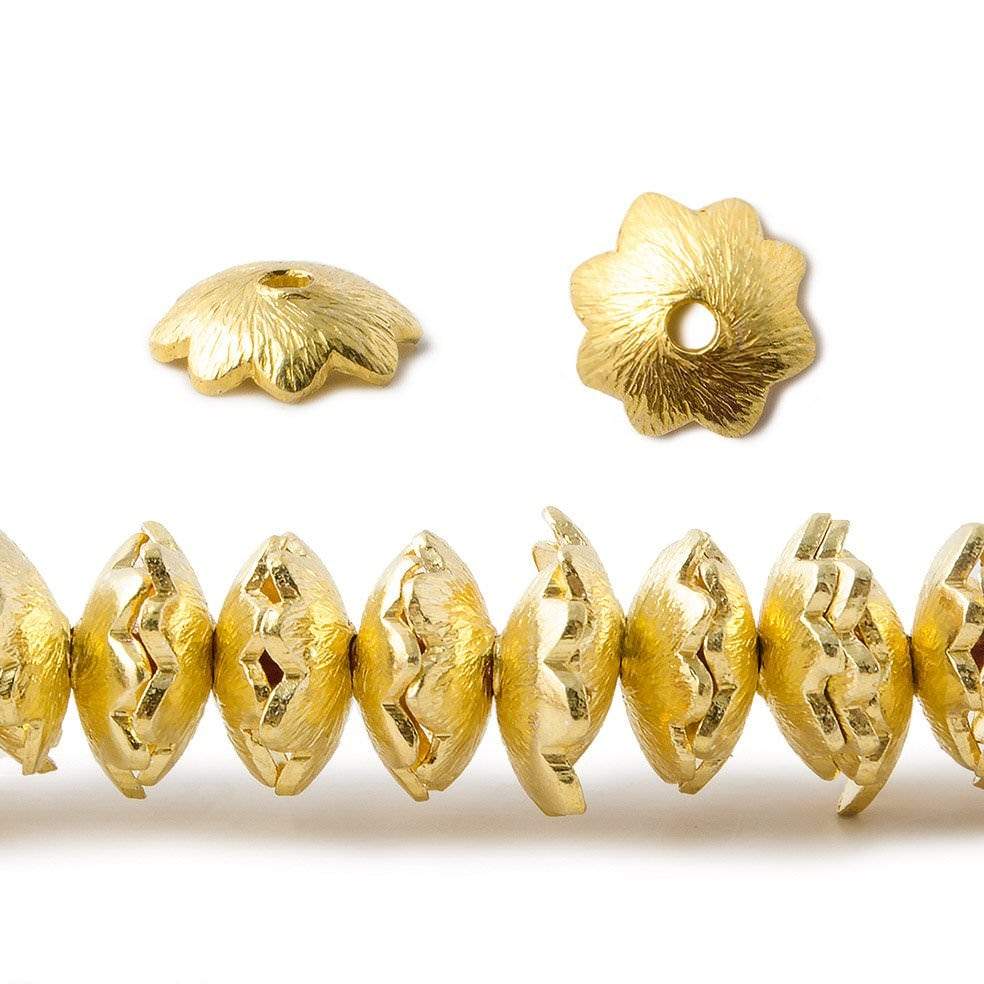 9mm 22kt Gold Plated Copper Bead Cap Scalloped Edge Brushed Flower 8 inch 82 pieces 
