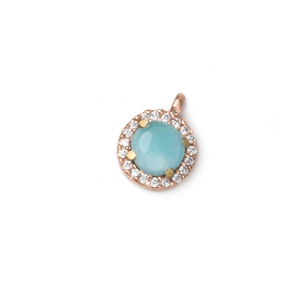  9mm Rose Gold Bezel White CZ and Larimar Coin Pendant 1 focal piece 