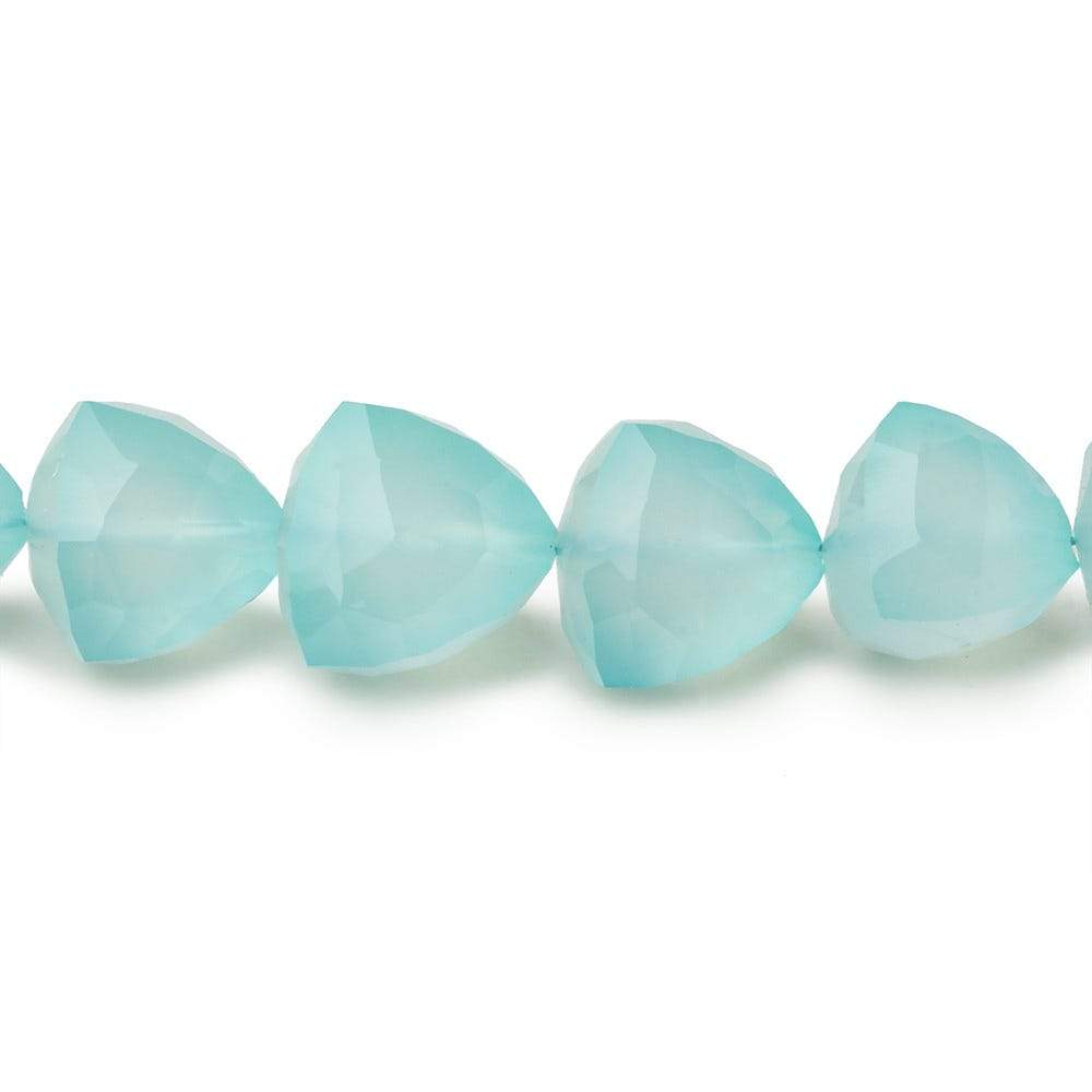  9mm Seafoam Blue Chalcedony straight drilled faceted trillions 8 inch 21 beads 