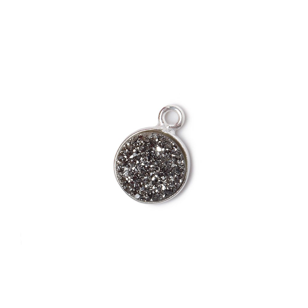  9mm Silver .925 Bezel Metallic Platinum Drusy Coin Pendant 1 piece 