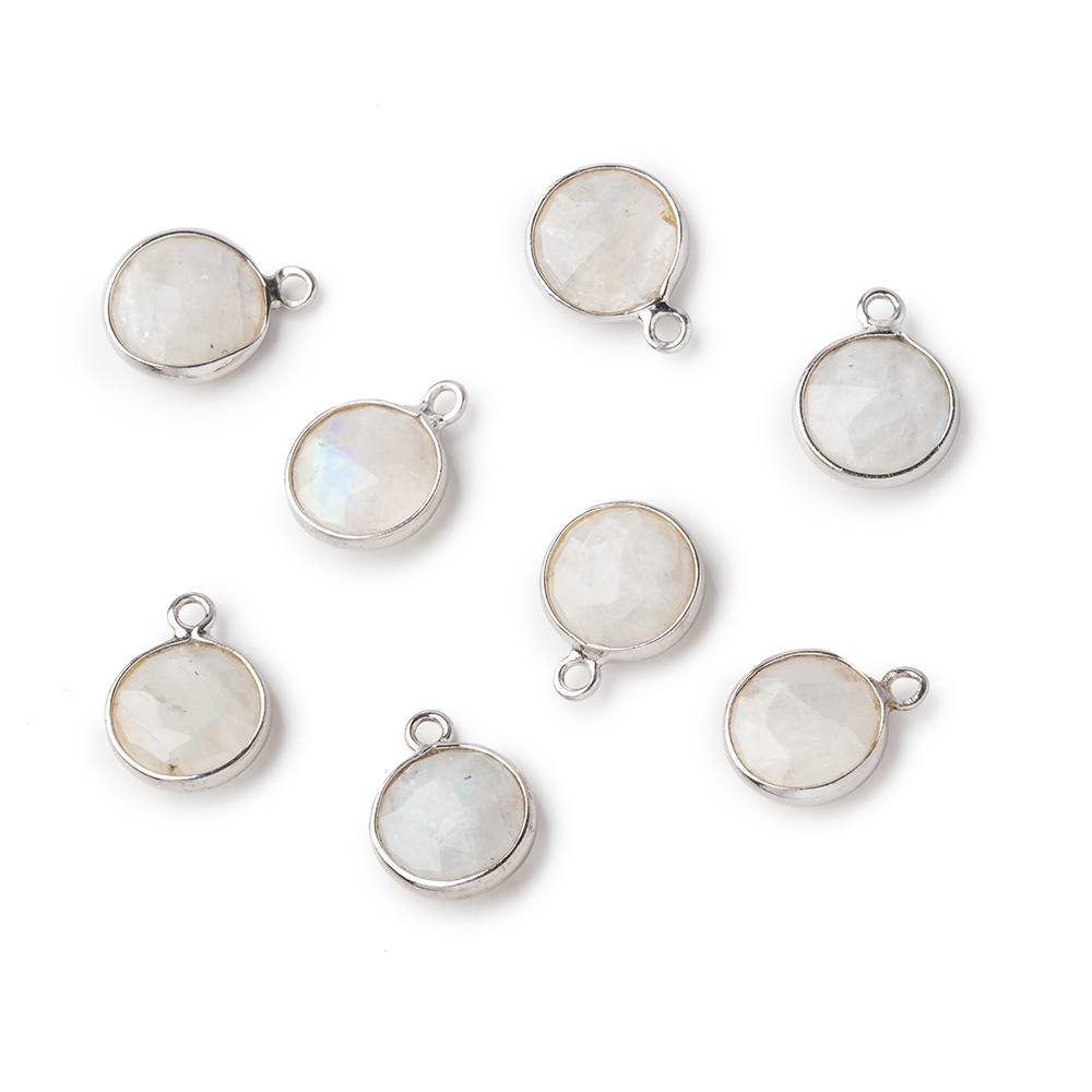  9mm Silver .925 Bezel Rainbow Moonstone faceted coin focal Pendant 1 piece 