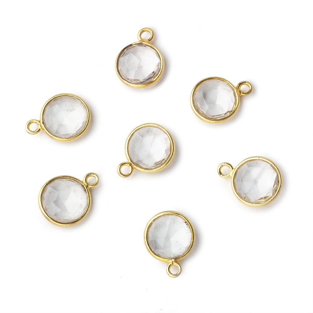  9mm Vermeil Bezel Crystal Quartz faceted coin Pendant 1 focal bead 