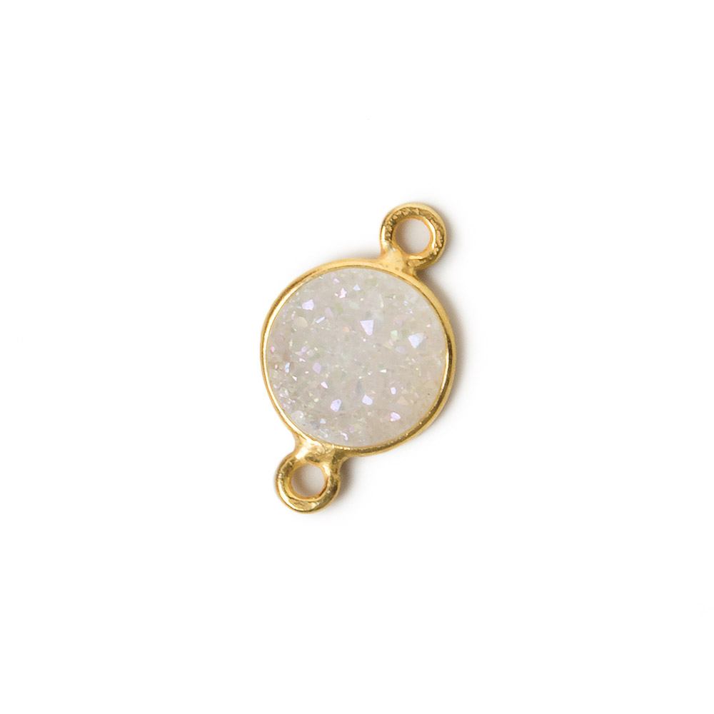  9mm Vermeil Bezel Mystic Pearl White Drusy Coin Connector 1 piece 