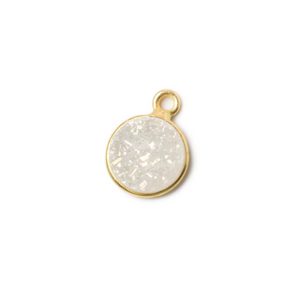  9mm Vermeil Bezel Mystic Pearl White Drusy Coin Pendant 1 piece 