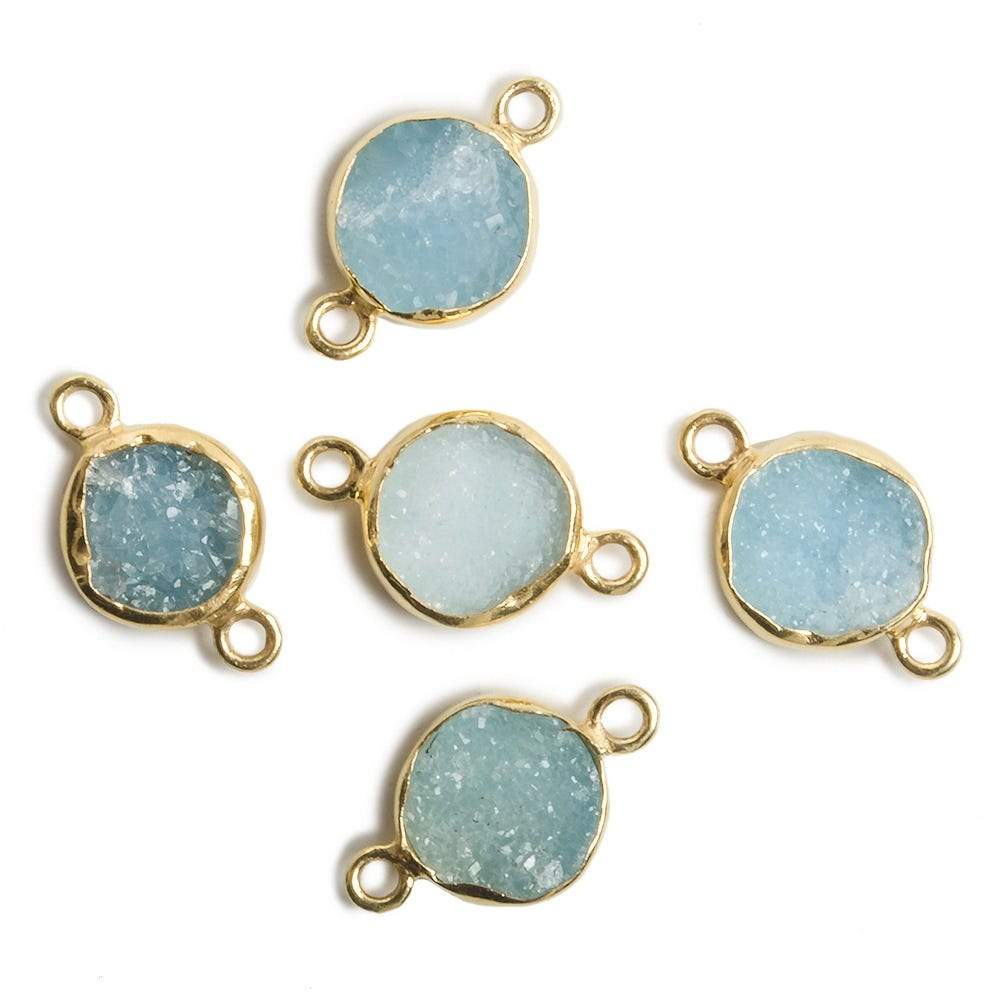  9mm Vermeil Bezel Sky Blue Drusy Coin 2 ring Charm Connector 1 piece 