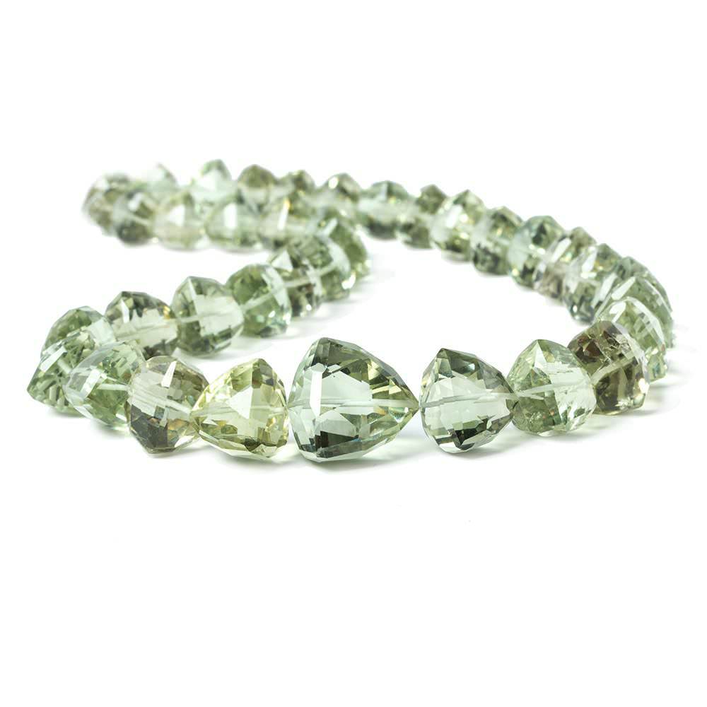  9x10x10mm-18x17x17mm Prasiolite Straight Drilled Faceted Trillion Beads, AAA Grade, 37 pieces 