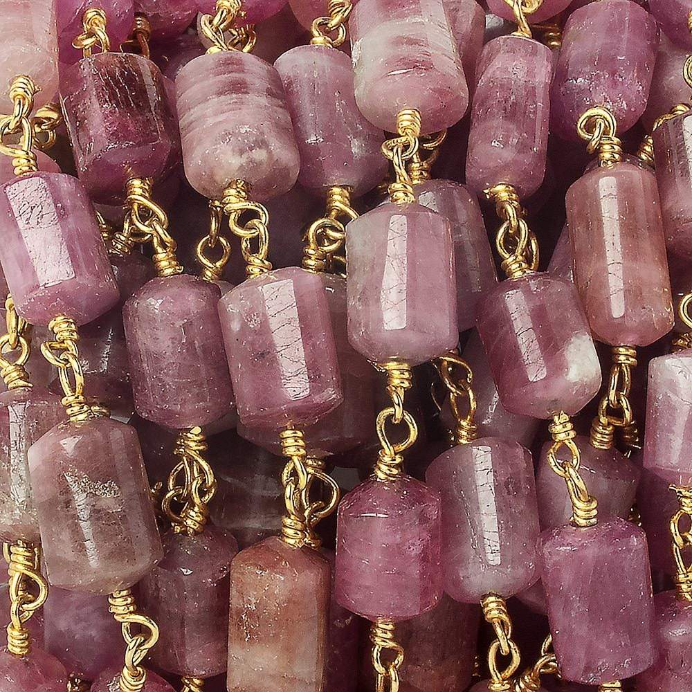  9x7-11x7mm Rubelite Tourmaline Plain Cylinder Tube Vermeil Chain by the foot 18 pieces 