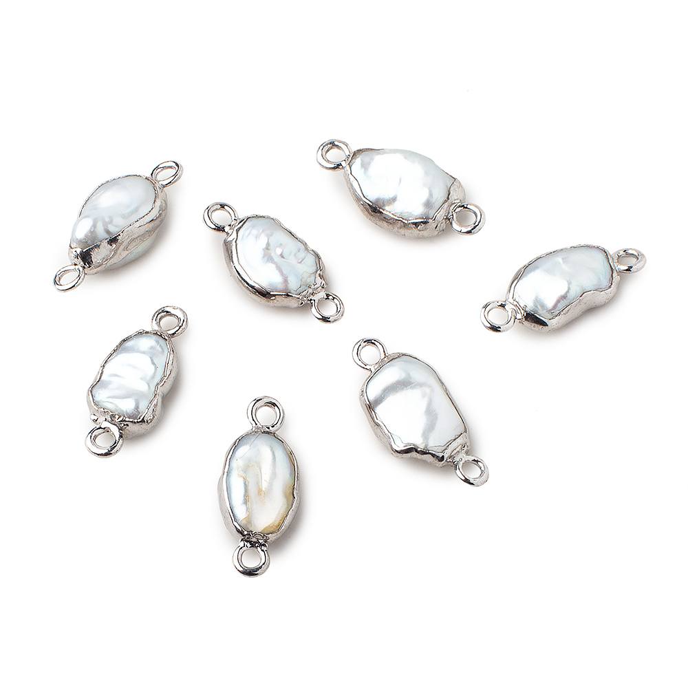  9x7-11x7mm Silver Leafed White Keshi Freshwater Pearl connector 1 piece 