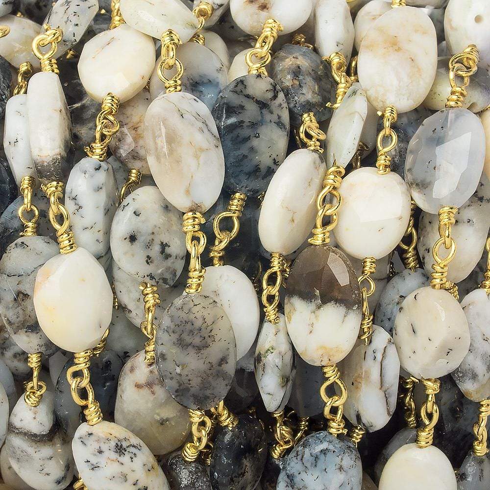  9x7-13x8mm Dendritic Opal faceted oval Gold Chain by the foot 17 pieces 
