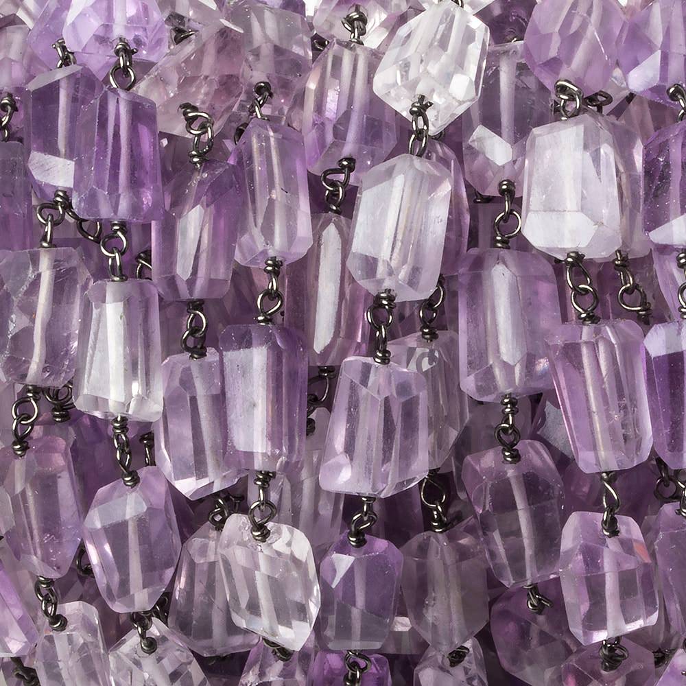  9x7mm Amethyst faceted nugget Black Gold plated .925 Silver Chain by the foot 22 pcs 