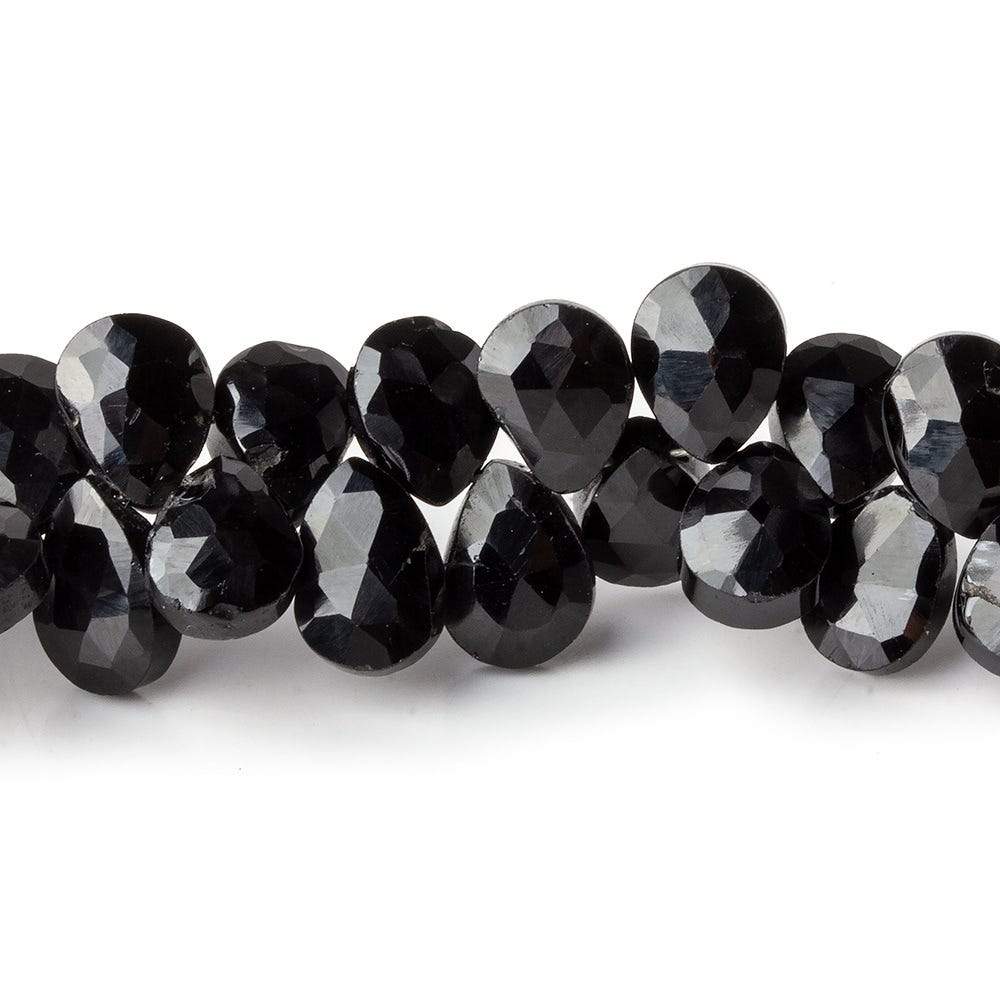  9x7mm Black Spinel Faceted Pears 8 inch 65 beads 