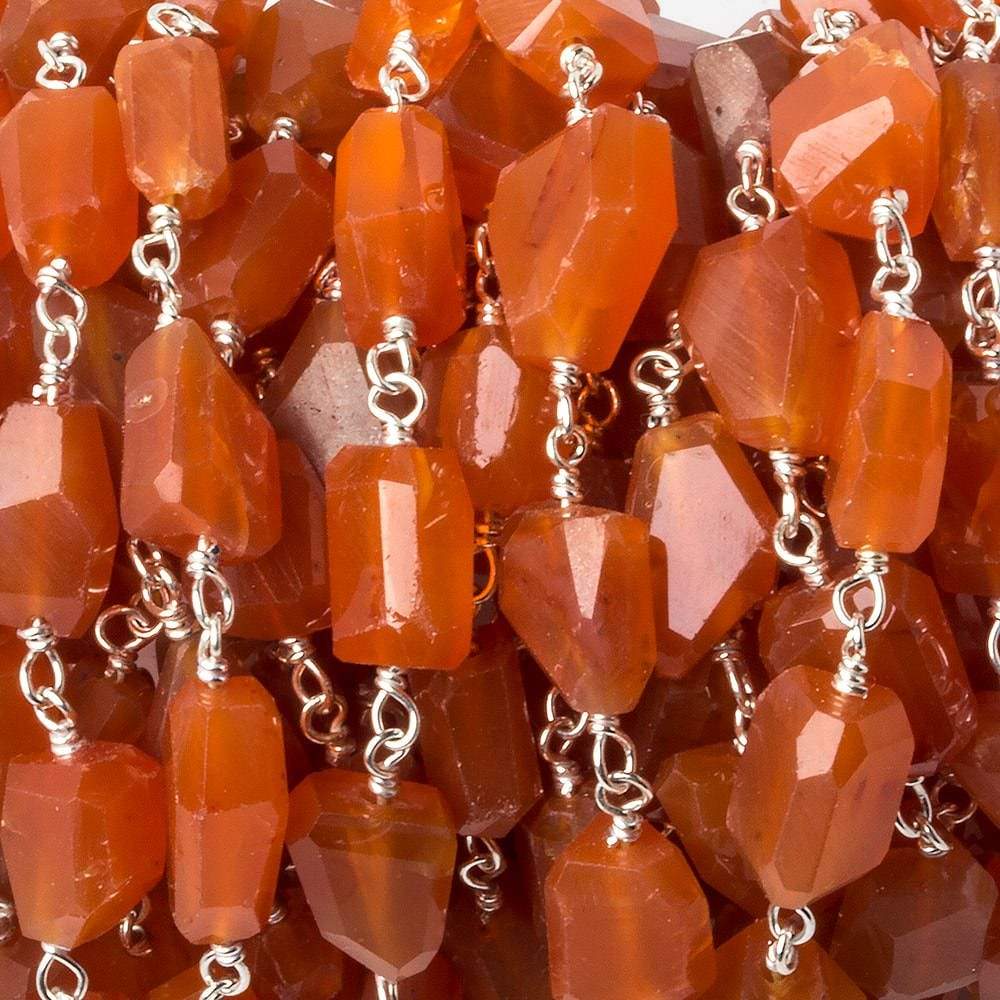  9x7mm Carnelian faceted nugget .925 Silver Chain by the foot 22 pieces 